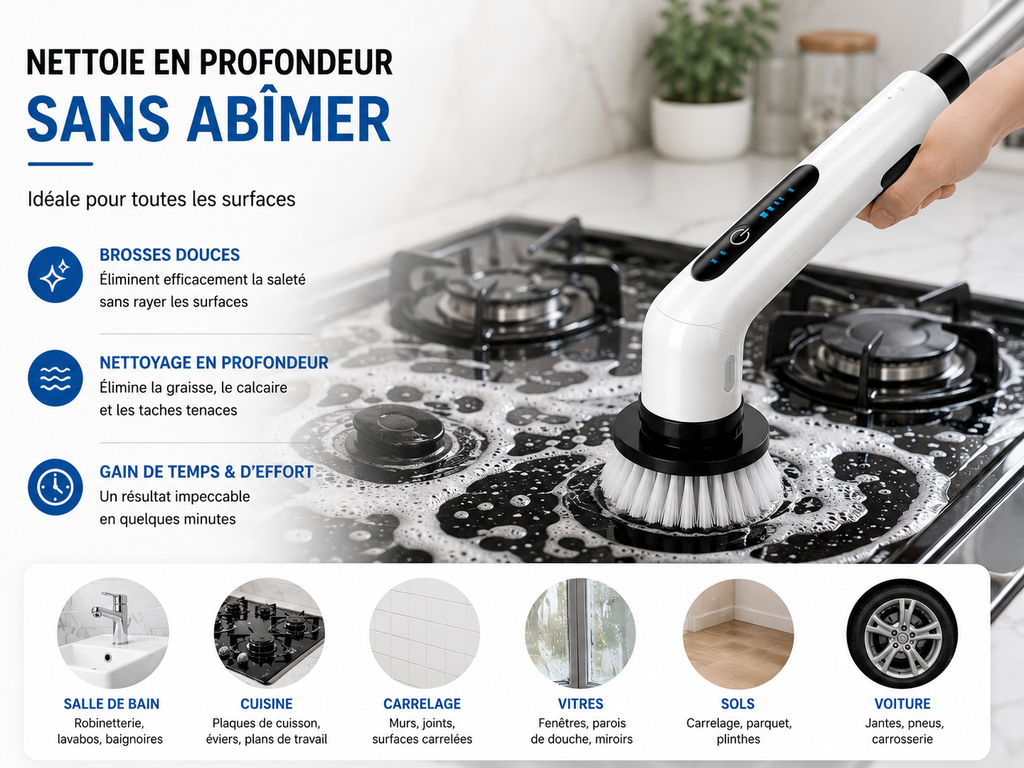 Brosse Électrique CleanNova™ – Nettoyage Sans Effort 8-en-1