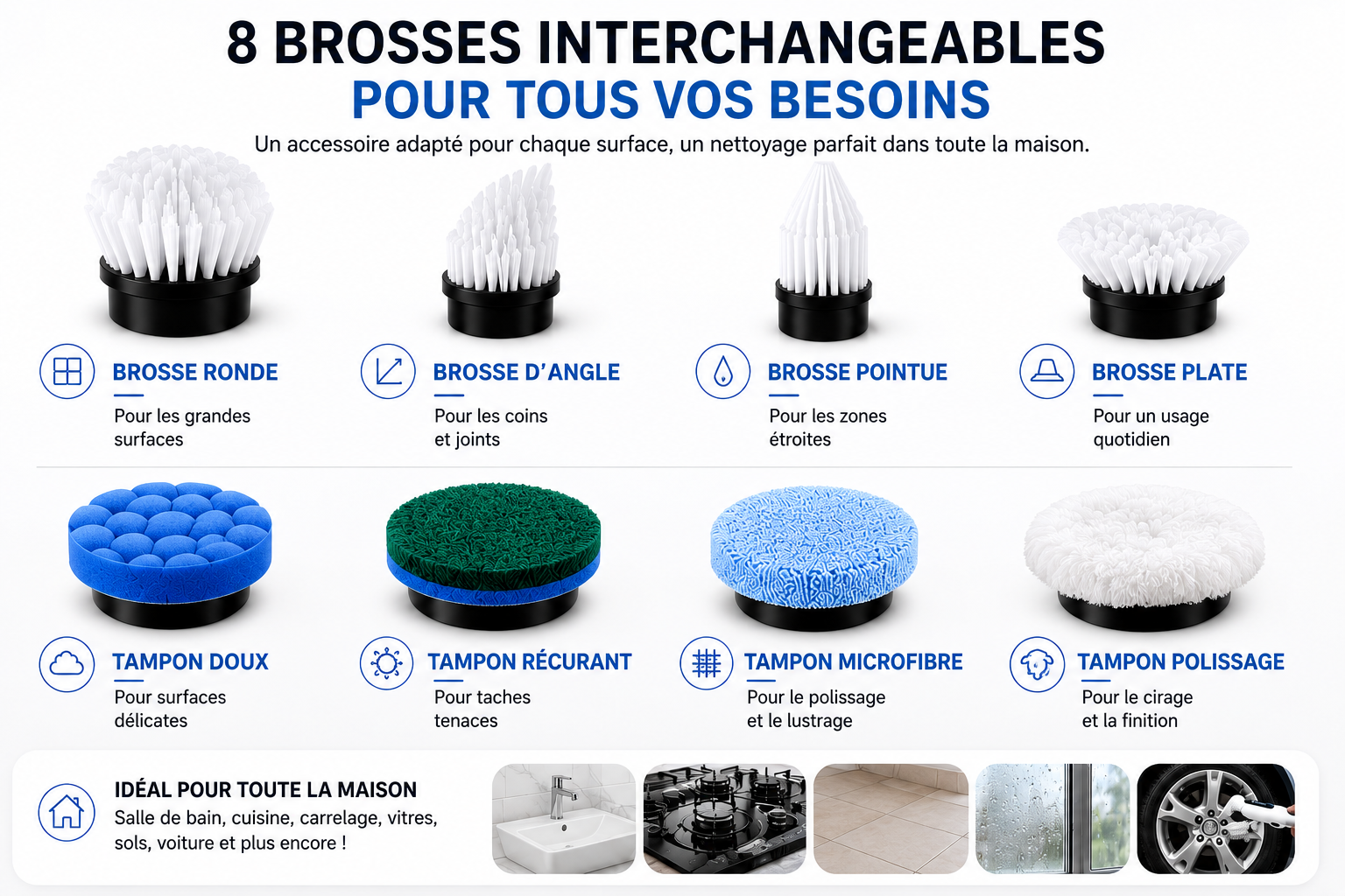 Brosse Électrique CleanNova™ – Nettoyage Sans Effort 8-en-1